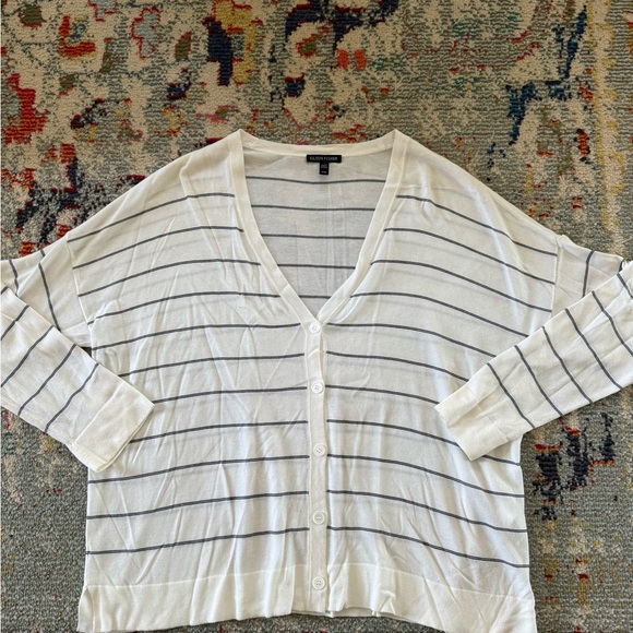 Eileen Fisher White and Black Striped Cardigan - Picture 1 of 3